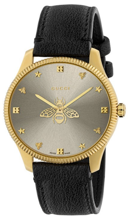 Buy Shop Gucci G Timeless Quartz Silver Dial Black Leather Strap Watch For Women - YA1264181 USA Online