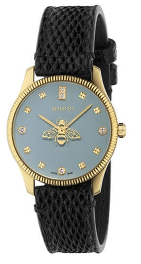 Buy Shop Gucci G Timeless Quartz Blue Dial Black Leather Strap Watch For Men - YA1265018 USA Online