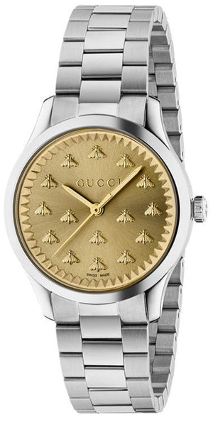 Gucci G Timeless Quartz Gold Dial Silver Steel Strap Watch for Women - YA1265035