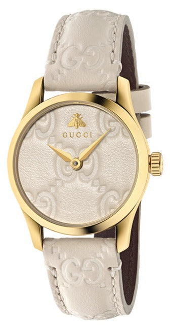 Buy Shop Gucci G Timeless Quartz White Dial White Leather Strap Watch For Women - YA126580A USA Online