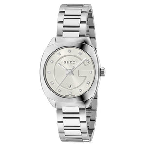 Buy Shop Gucci G Frame Quartz Diamonds Silver Dial Silver Steel Strap Watch For Women - YA142504 USA Online