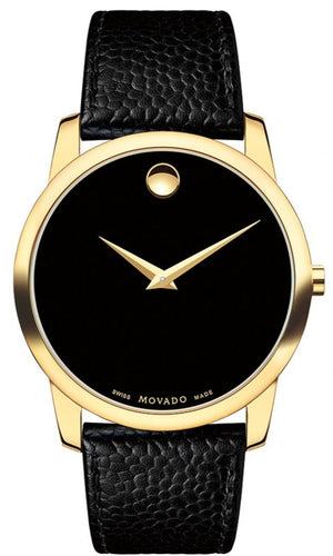 Buy Shop Movado Museum Black Dial Black Leather Strap Watch For Men - 0607014 USA Online