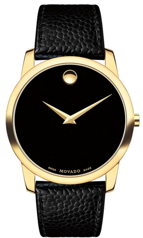 Buy Shop Movado Museum Black Dial Black Leather Strap Watch For Men - 0607014 USA Online