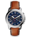 Buy Shop Fossil Grant Chronograph Blue Dial Brown Leather Strap Watch for Men - FS5210 USA Online