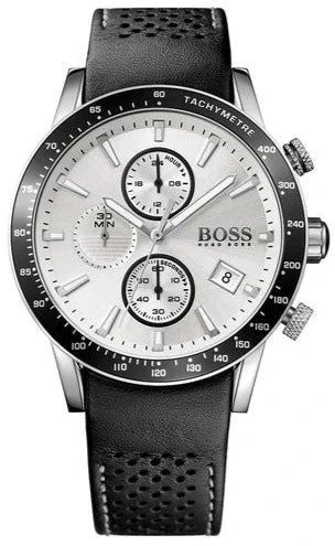 Buy Shop Hugo Boss Rafale Chronograph Quartz Silver Dial Black Leather Strap Watch For Men - 1513403 USA Online