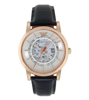 Buy Shop Emporio Armani Meccanico Silver Dial Blue Leather Strap Watch For Men - AR60009 USA Online