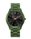 Michael Kors Slim Runway Quartz Black Dial Green Steel Strap Watch For Men - MK8715