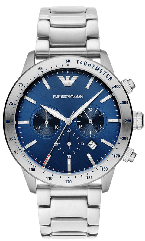 Buy Shop Emporio Armani Mario Chronograph Blue Dial Silver Steel Strap Watch For Men - AR11306 USA Online