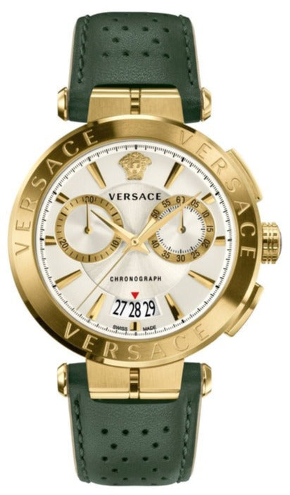 Buy Shop Versace Aion Chronograph White Dial Green Leather Strap Watch for Men - VBR020017 USA Online