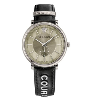 Buy Shop Versace V-Circle Black Manifesto Courage Quartz Silver Dial Black Leather Strap Watch for Men - VBQ080017 USA Online