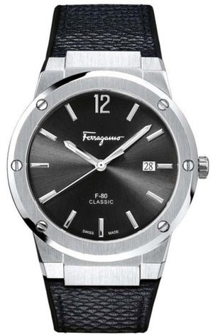 Buy Shop Salvatore Ferragamo F-80 Classic Black Dial Black Leather Strap Watch for Men - SFDT00619 USA Online