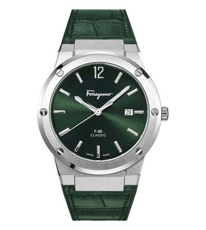 Buy Shop Salvatore Ferragamo F-80 Classic Green Dial Green Leather Strap Watch for Men - SFDT00119 USA Online