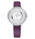 Swarovski Crystalline Silver Dial Purple Leather Strap Watch for Women - 5295355