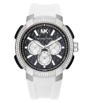 Buy Shop Michael Kors Sidney Multifunction Black Dial White Silicone Strap Watch For Women - MK6947 USA Online