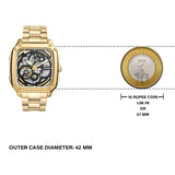 Buy Shop Fossil Inscription Automatic Skeleton Black Dial Gold Steel Strap Watch for Men - BQ2573 USA Online