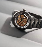 Buy Shop Fossil Townsman Automatic Skeleton Black Dial Black Steel Strap Watch for Men - ME3197 USA Online