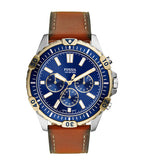 Buy Shop Fossil Garrett Chronograph Blue Dial Brown Leather Strap Watch for Men - FS5625 USA Online