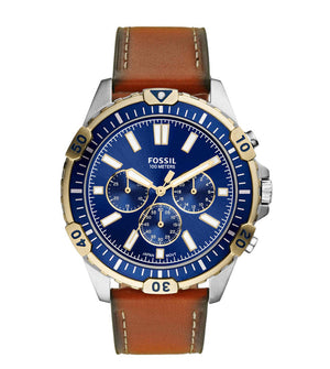 Buy Shop Fossil Garrett Chronograph Blue Dial Brown Leather Strap Watch for Men - FS5625 USA Online