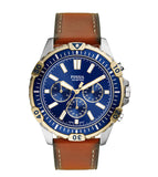 Buy Shop Fossil Garrett Chronograph Blue Dial Brown Leather Strap Watch for Men - FS5625 USA Online