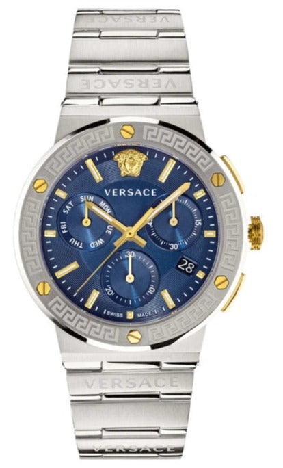 Buy Shop Versace Greca Quartz Blue Dial Silver Steel Strap Watch For Men - VEZ900221 USA Online
