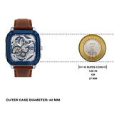 Buy Shop Fossil Inscription Automatic Skeleton Blue Dial Brown Leather Strap Watch for Men - BQ2571 USA Online