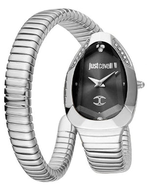 Buy Shop Just Cavalli Serpente Metallica Black Dial Silver Steel Strap Watch for Women - JC1L208M0025 USA Online
