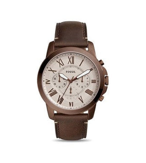 Buy Shop Fossil Grant Chronograph White Dial Brown Leather Strap Watch for Men - FS5344 USA Online