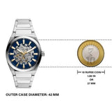 Buy Shop Fossil Everett Automatic Skeleton Blue Dial Silver Steel Strap Watch for Men - ME3220 USA Online