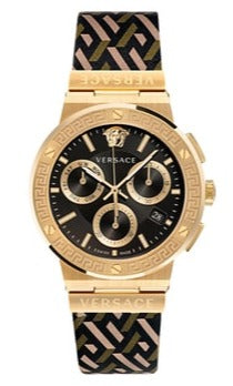 Buy Shop Versace Greca Chronograph Black Dial Brown Leather Strap Watch For Men - VEZ900621 USA Online