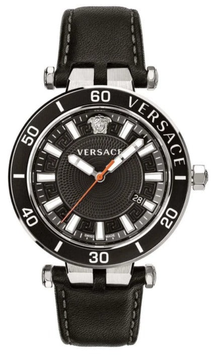 Buy Shop Versace Greca Sport Quartz Black Dial Black Leather Strap Watch For Men - VEZ300221 USA Online