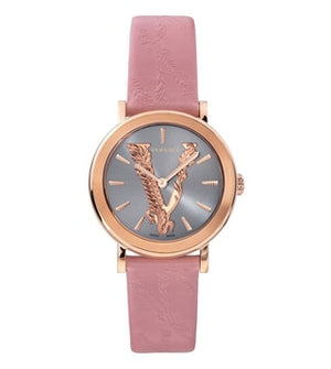 Buy Shop Versace Virtus Quartz Grey Dial Pink Leather Strap Watch for Women - VEHC00319 USA Online
