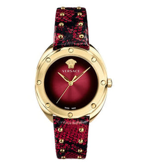 Buy Shop Versace Shadov Quartz Red Dial Red Leather Strap Watch for Women - VEBM00918 USA Online