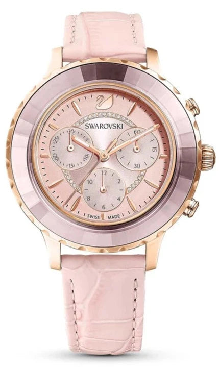 Buy Shop Swarovski Octea Lux Chrono Pink Dial Pink Leather Strap Watch for Women - 5452501 USA Online