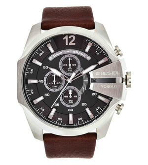 Buy Shop Diesel Mega Chief Chronograph Black Dial Brown Leather Strap Watch For Men - DZ4290 USA Online