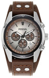 Fossil Coachman Chronograph Silver Dial Brown Leather Strap Watch for Men - CH2565