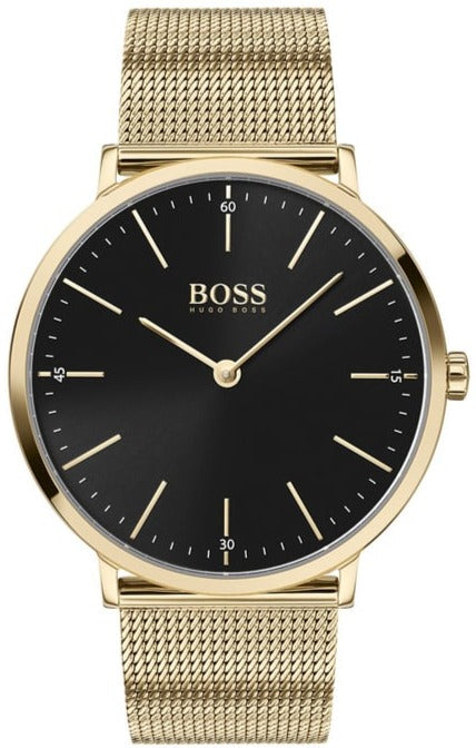 Buy Shop Hugo Boss Horizon Quartz Black Dial Gold Mesh Bracelet Watch For Men - 1513735 USA Online