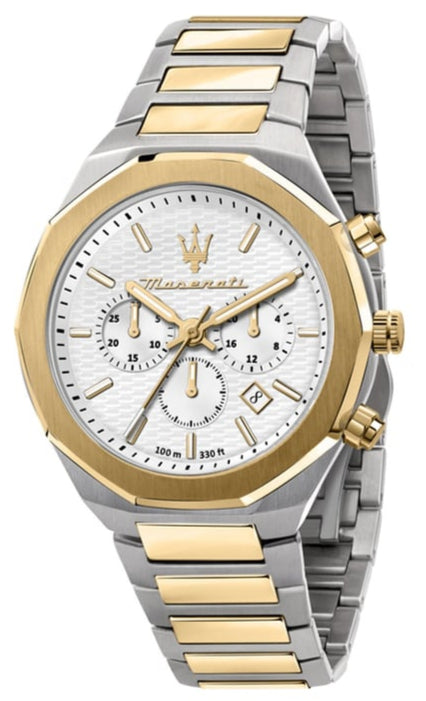 Buy Shop Maserati Stile Chronograph White Dial Two Tone Steel Strap Watch For Men - R8873642009 USA Online