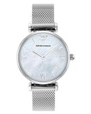Buy Shop Emporio Armani Gianni T Bar Mother of Pearl Dial Silver Steel Strap Watch For Women - AR1955 USA Online
