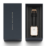 Buy Shop Daniel Wellington Quadro White Dial Black Leather Strap Watch For Women - DW00100450 USA Online