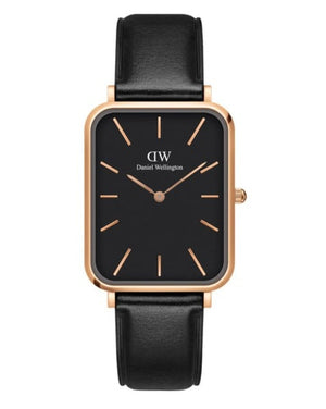 Buy Shop Daniel Wellington Quadro Black Dial Black Leather Strap Watch For Women - DW00100449 USA Online