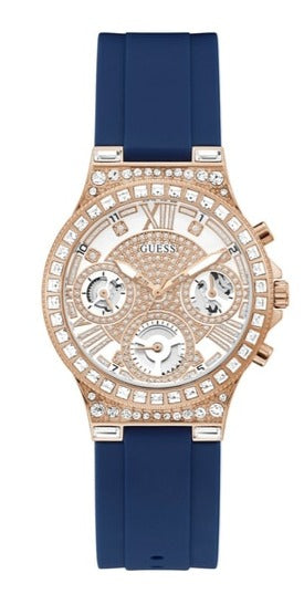 Buy Shop Guess Moonlight Diamonds White Dial Blue Rubber Strap Watch for Women - GW0257L3 USA Online