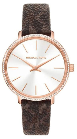 Buy Shop Michael Kors Pyper Quartz Silver Dial Brown Leather Strap Watch for Women - MK1036 USA Online