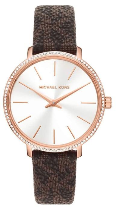 Buy Shop Michael Kors Pyper Quartz Silver Dial Brown Leather Strap Watch for Women - MK1036 USA Online