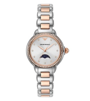 Buy Shop Emporio Armani Mia Three Hand Moonphase Mother of Pearl Dial Two Tone Steel Strap Watch For Women - AR11567 USA Online