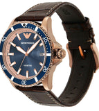 Emporio Armani Pro Planet Three Hand Date Blue Dial Brown Leather Strap Watch For Men - AR11556