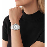 Buy Shop Michael Kors Lexington Lux Three Hand Mother of Pearl Silver Dial Silver Steel Strap Watch for Women - MK7445 USA Online