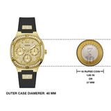 Guess Duchess Crystals Gold Dial Black Silicon Strap Watch For Women - GW0619L2