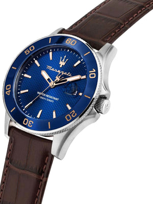Buy Shop Maserati Competizione Analog Blue Dial Brown Leather Strap Watch for Men - R8851100004 USA Online