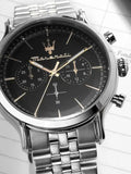 Buy Shop Maserati Epoca Chronograph Black Dial Silver Steel Strap Watch For Men - R8873618017 USA Online