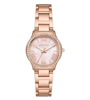 Buy Shop Michael Kors Sage Three-Hand Crystals Mother of Pearl Dial Rose Gold Steel Strap Watch for Women - MK4823 USA Online